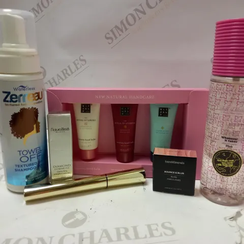 LOT OF 6 ITEMS INCLUDING WHATEVER IT TAKES PINK BODY MIST, RITUALS HAND BALSAMS SET, NATURA BISSE DIAMOND EXTREME EYE