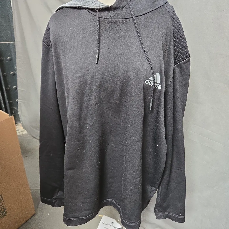 ADIDAS LONG SLEEVED HOODED TOP BLACK SIZE XL