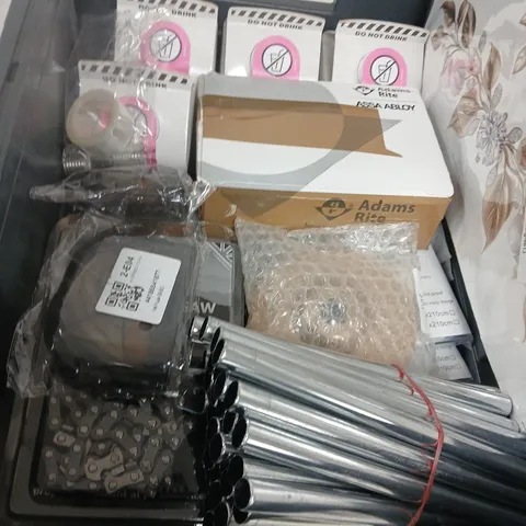 BOX OF APPROXIMATELY 20 MIXED ITEMS INCLUDING METAL PARTS, FURNITURE WAX ETC.