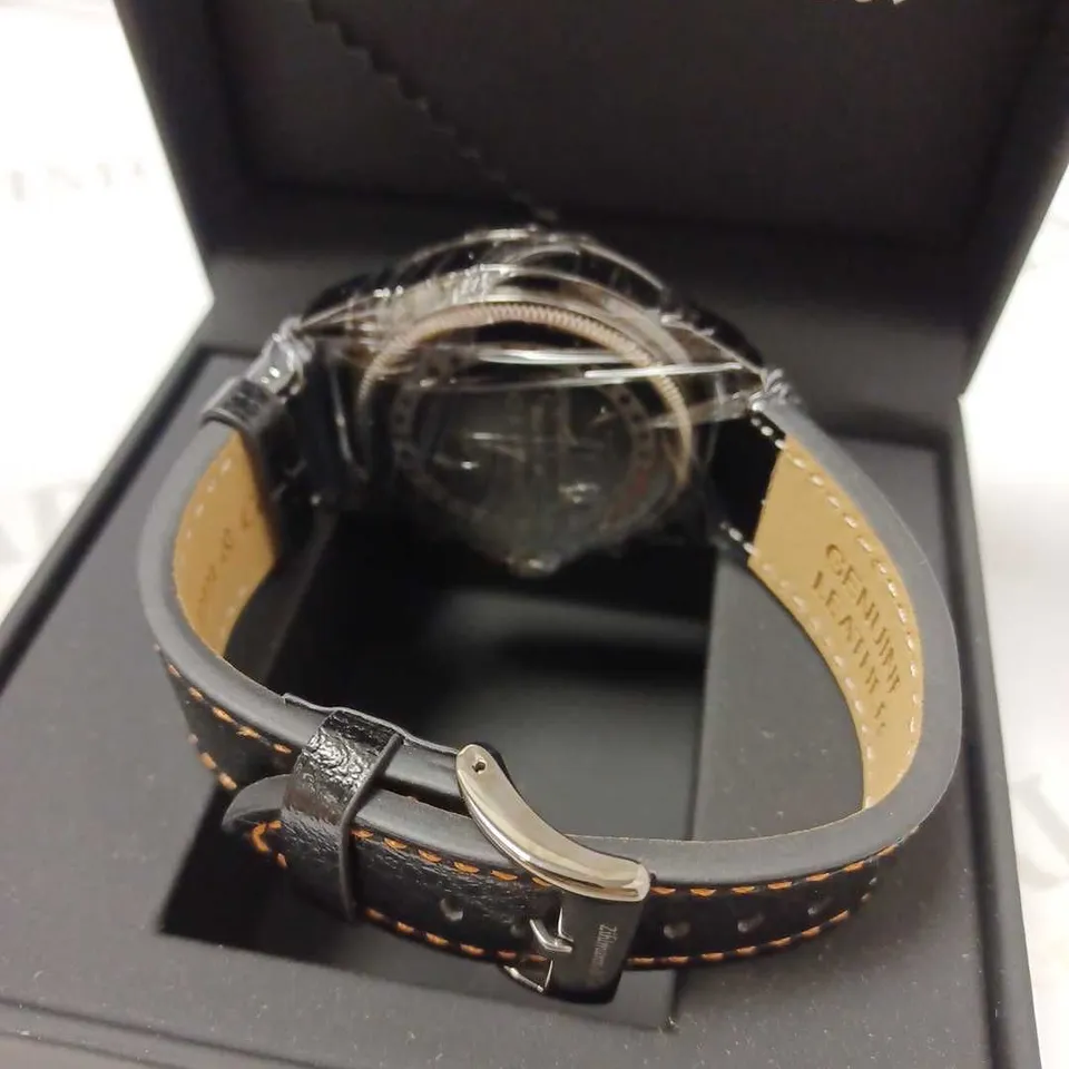 ZIHLMANN & CO TRIPLE DIAL STUD BLACK LEATHER STRAP WRISTWATCH