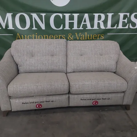 QUALITY BRITISH DESIGNER G PLAN HATTON POWER RECLINING FORMAL BACK THREE SEATER SOFA SEA STONE FABRIC