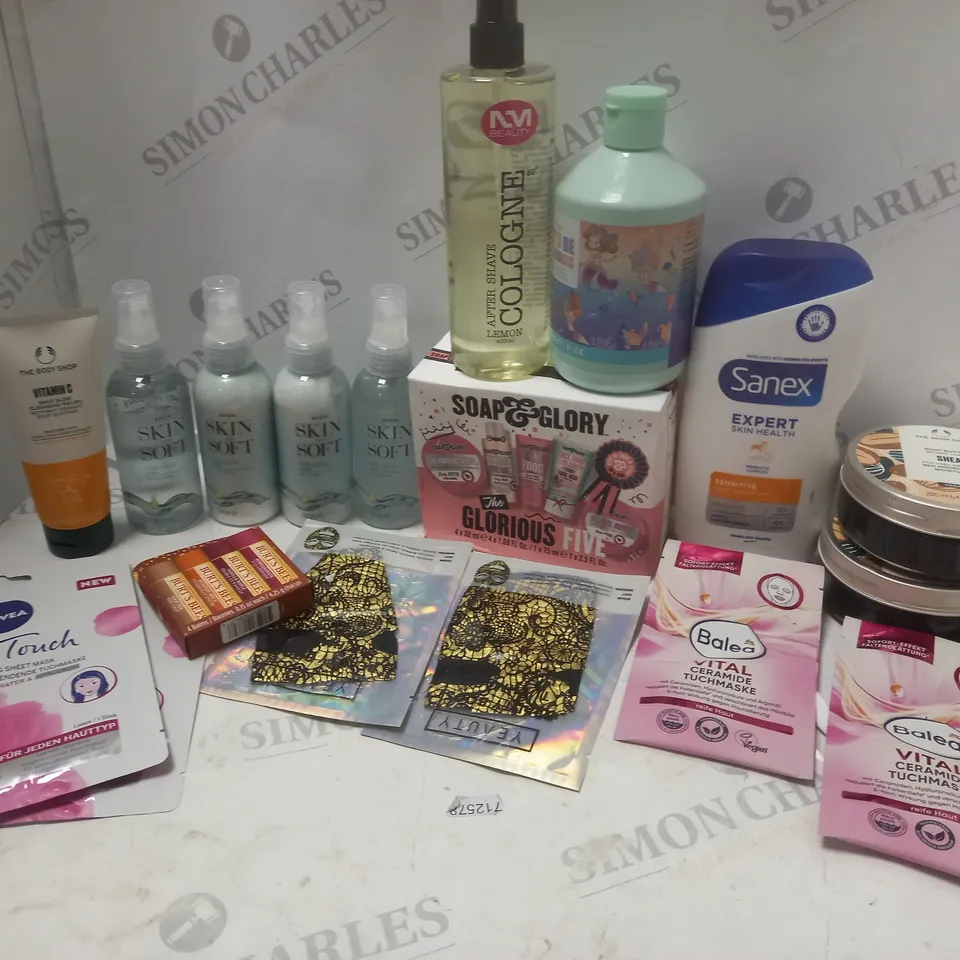 LOT OF BEAUTY PRODUCTS TO INCLUDE AVON DRY OIL SPRAY, BURTS BEES LIP BALM, ETC