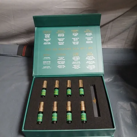 THE OUDINAIRE COLLECTION – FRAGRANCE SET, 8 X MINI ROLL-ON PERFUME OILS IN GREEN BOX