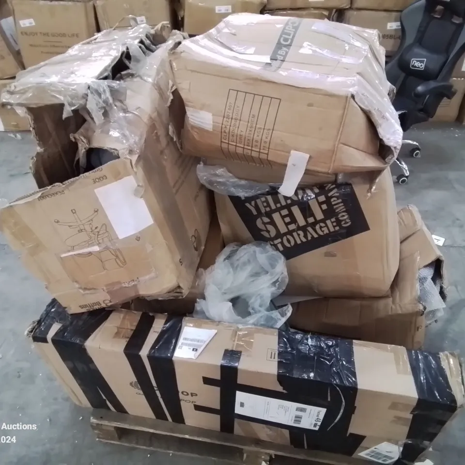 PALLET CONTAINING VARIOUS BOXED FURNITURE PARTS AND OTHER HOUSEHOLD ITEMS ETC.