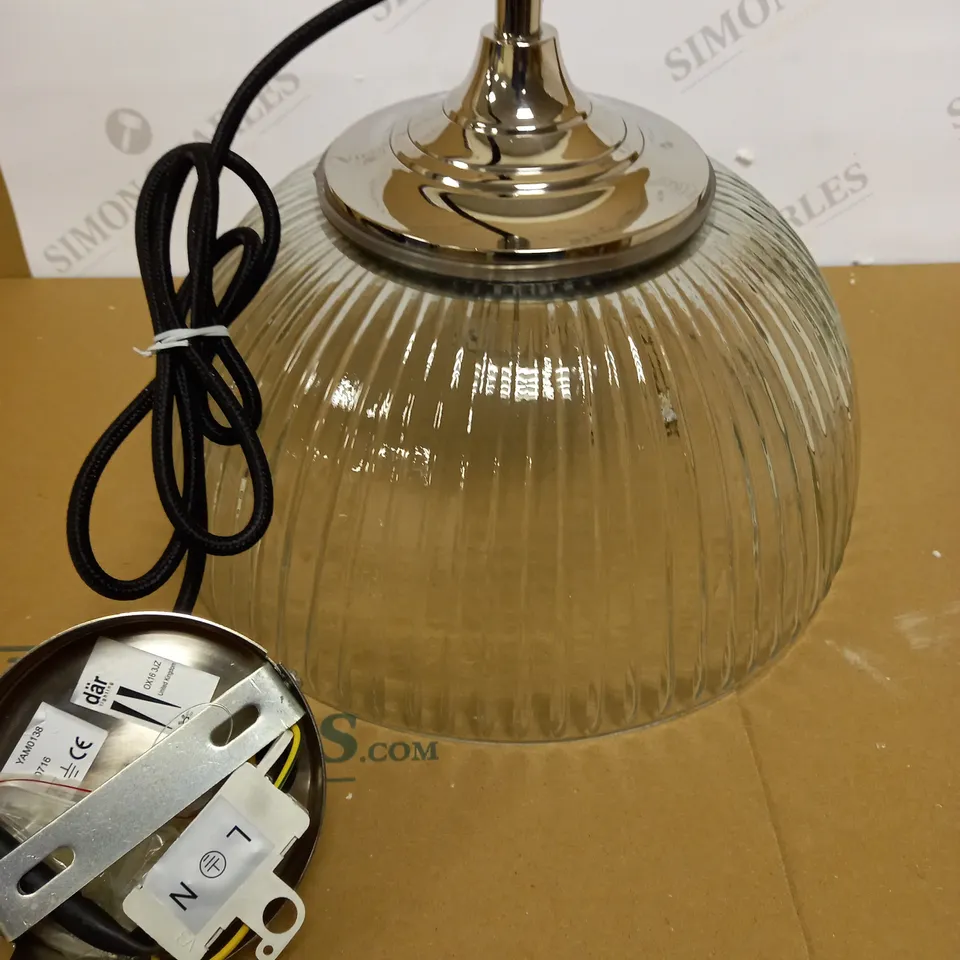 DAR LIGHTING YAMBOL PENDANT POLISHED NICKEL CLEAR GLASS LIGHT FIXTURE
