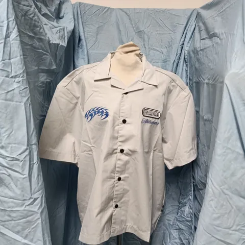 EDWIN STAFF UNIFORM SHIRT β LIGHT GREY, M, WITH AKIBA AUTOS & TOKYO CREATIVE HARDWARE EMBROIDERY