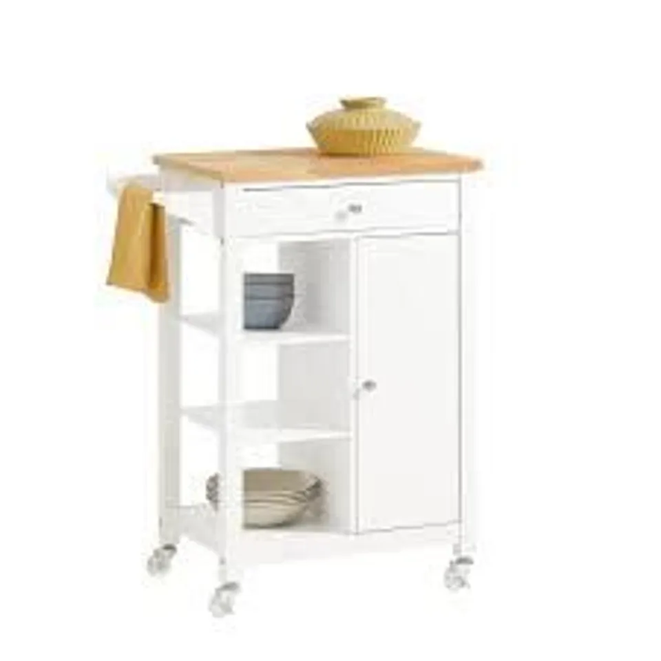 BOXED SOBUY KITCHEN TROLLEY - WHITE/NATURAL (1 BOX)