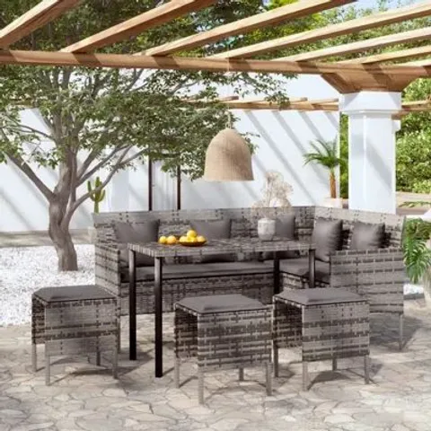 BOXED L-SHAPED COUCH SOFA SET 5 PIECE WITH CUSHIONS POLY RATTAN