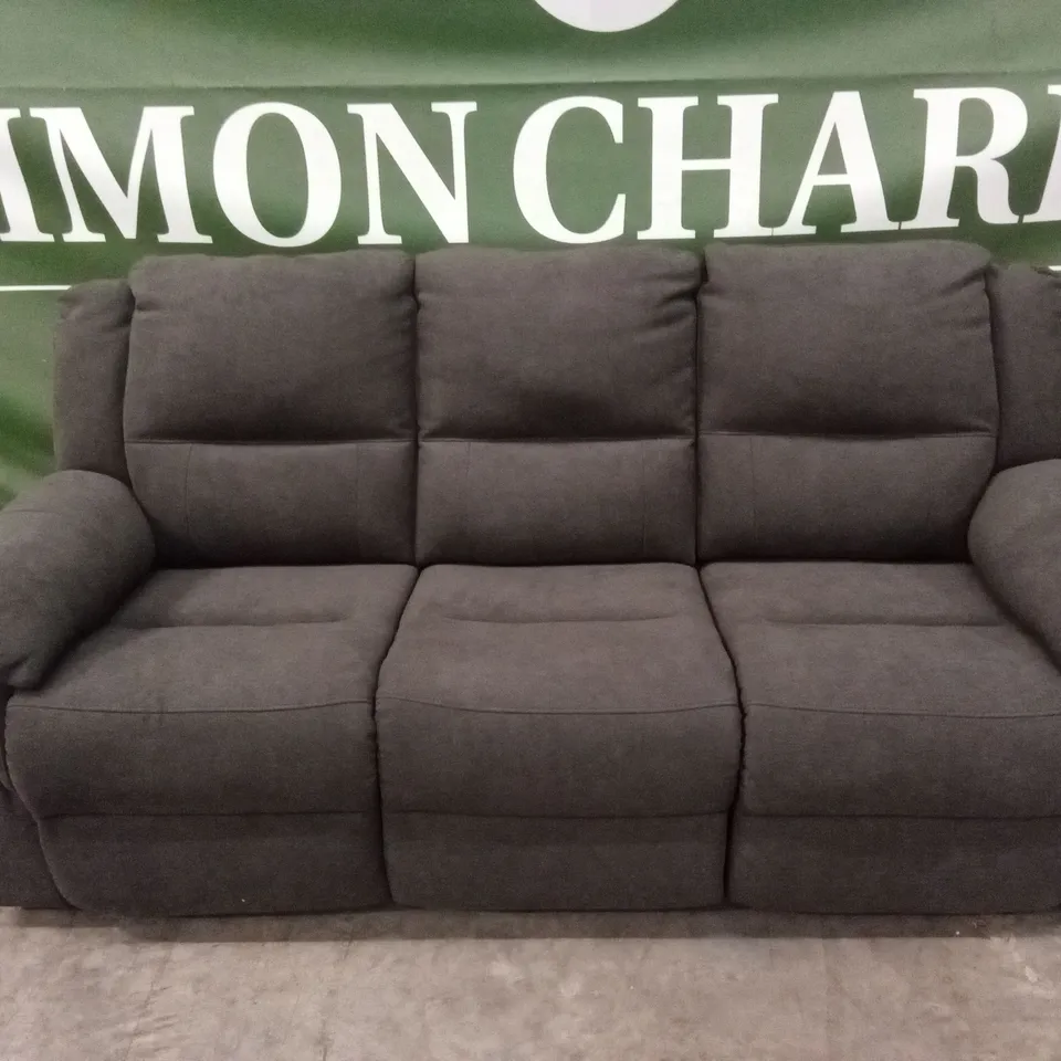 ALBION CHENILLE 3 SEATER HIGH BACK MANUAL RECLINER SOFA - CHARCOAL RRP £679