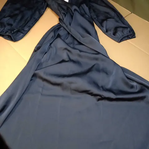 VILA NAVY SATIN PLUNGE MAXI DRESS
