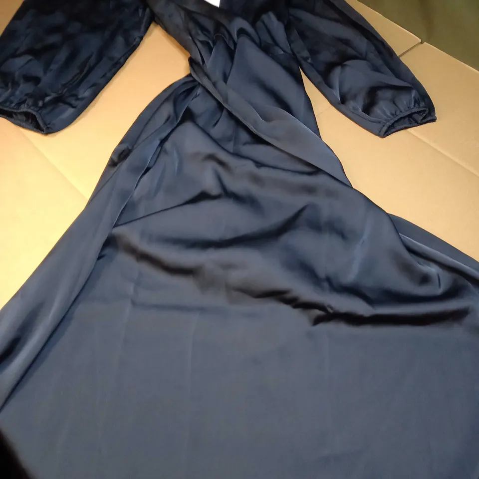 VILA NAVY SATIN PLUNGE MAXI DRESS 