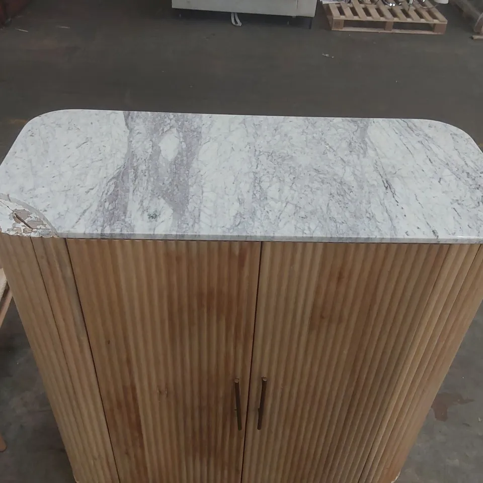 ROCHELLE MANGO WOOD & MARBLE 2 DOOR HIGHBOARD - DAMAGED