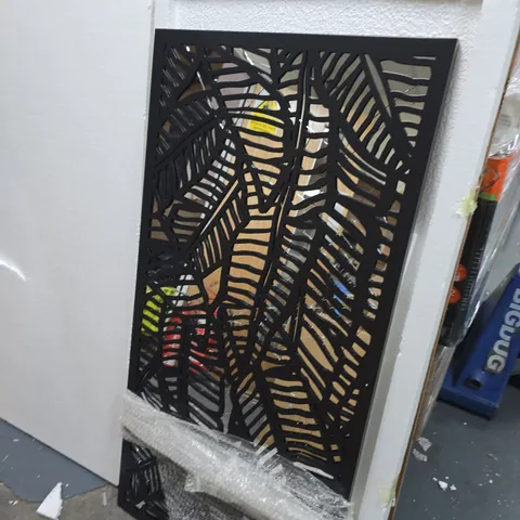 BLACK METAL WALL PANEL WITH LEAF-CUTOUT DESIGN-GLASS BROKEN 