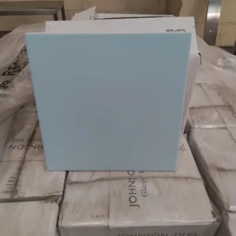 PALLET TO CONTAIN APPROX 96 X PACKS OF JOHNSON BRAND NEW ASTUCE GLAZED WALL TILES IN MAT BLUE AZUR - 25 TILES PER PACK // TILE SIZE: 197 X 197 X 6.5mm