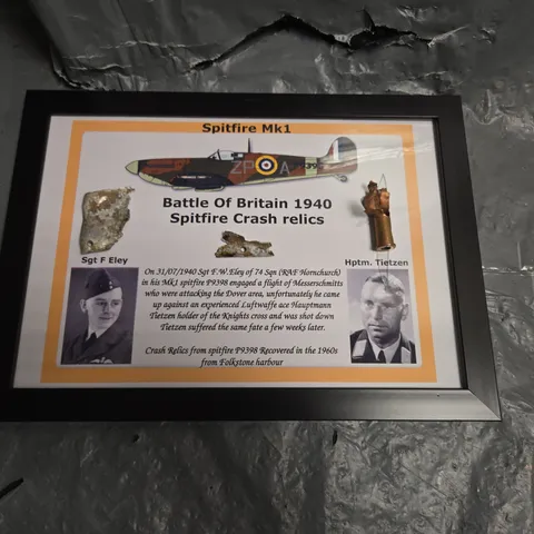 SPITFIRE MK1 BATTLE OF BRITAIN 1940 CRASH RELICS FRAMED DISPLAY