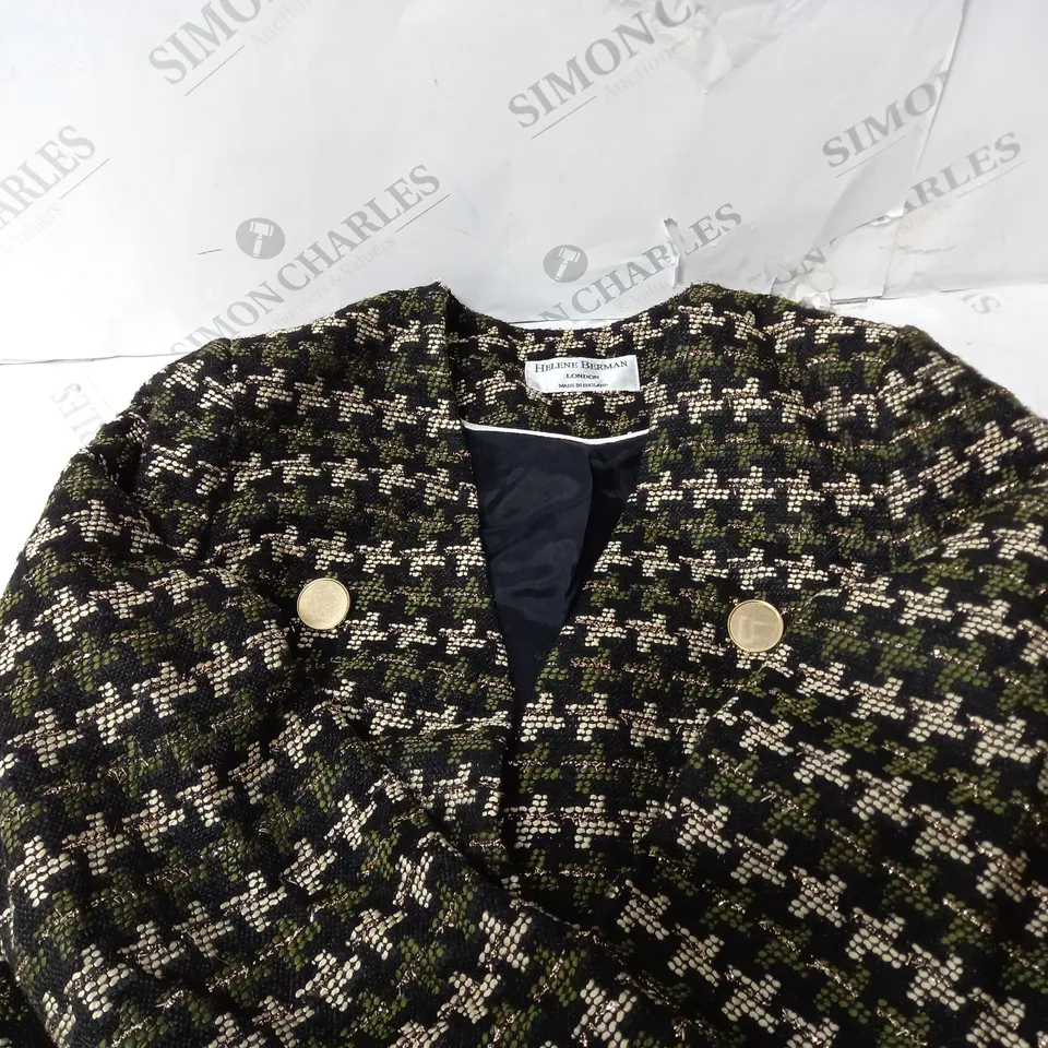 HELENE BERMAN COLLARLESS TWEED JACKET METALLIC/BLACK SIZE 12