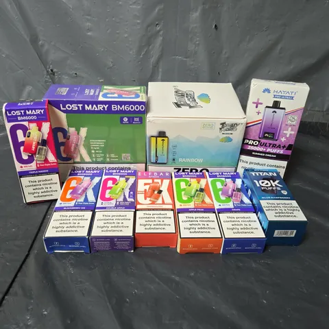 APPROXIMATELY 21 ASSORTED E-CIGARETTE & VAPING ITEMS IN VARIOUS BRANDS TO INCLUDE HAYATI, LOST MARY, ELFBAR, ETC - COLLECTION ONLY