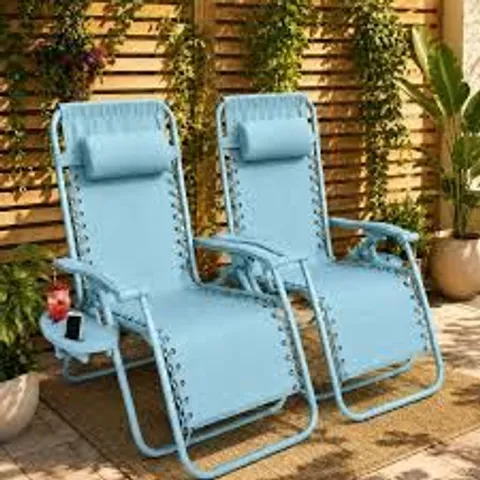 BOXED NEO SET OF 2 ZERO GRAVITY SUN LOUNGERS CHAIRS SKY BLUE