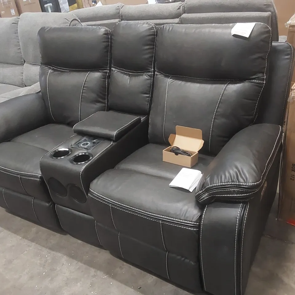 QUALITY DESIGNER 2 SEATER FAUX LEATHER SOFA WITH SPEAKER ARM REST 