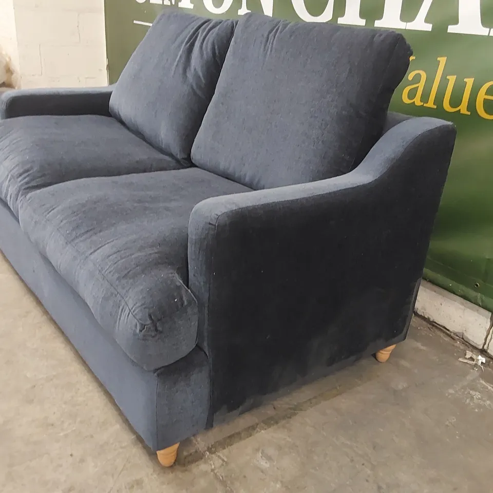 QUALITY DESIGNER BLUE FABRIC UPHOLSTERED SOFA