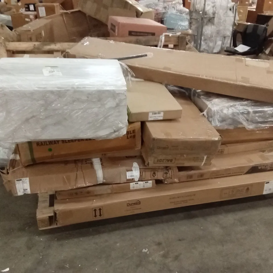 PALLET OF ASSORTED INCOMPLETE DESIGNER FURNITURE PARTS AND PIECES 