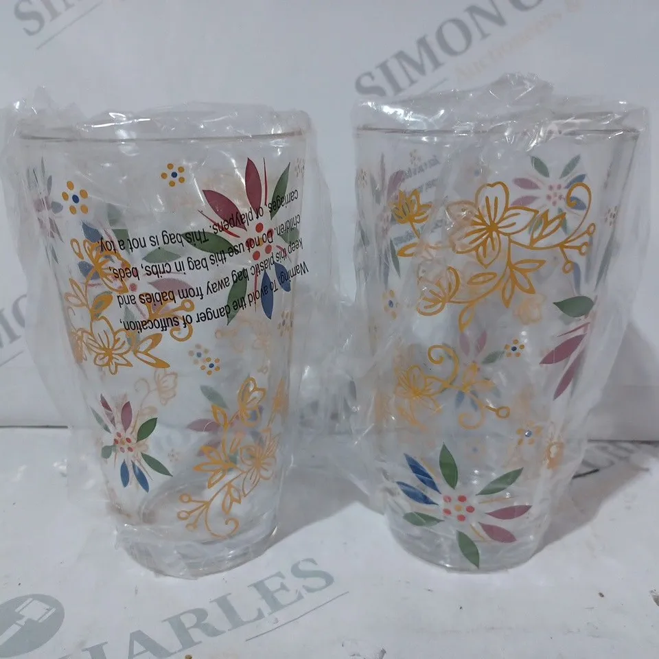 SET OF 4 FLOWER DETAILED GLASSES 