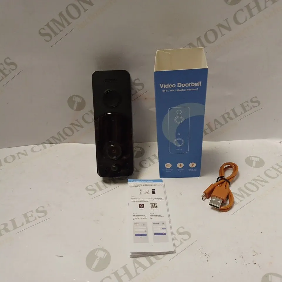BOXED VIDEO DOORBELL WI-FI / HD / WEATHER RESISTANT, WITH INSTRUCTIONS AND USB CABLE