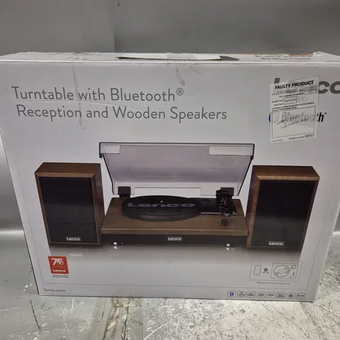BOXED LENCO LS-100WD BELT DRIVE TURNTABLE WITH WOODEN SPEAKERS