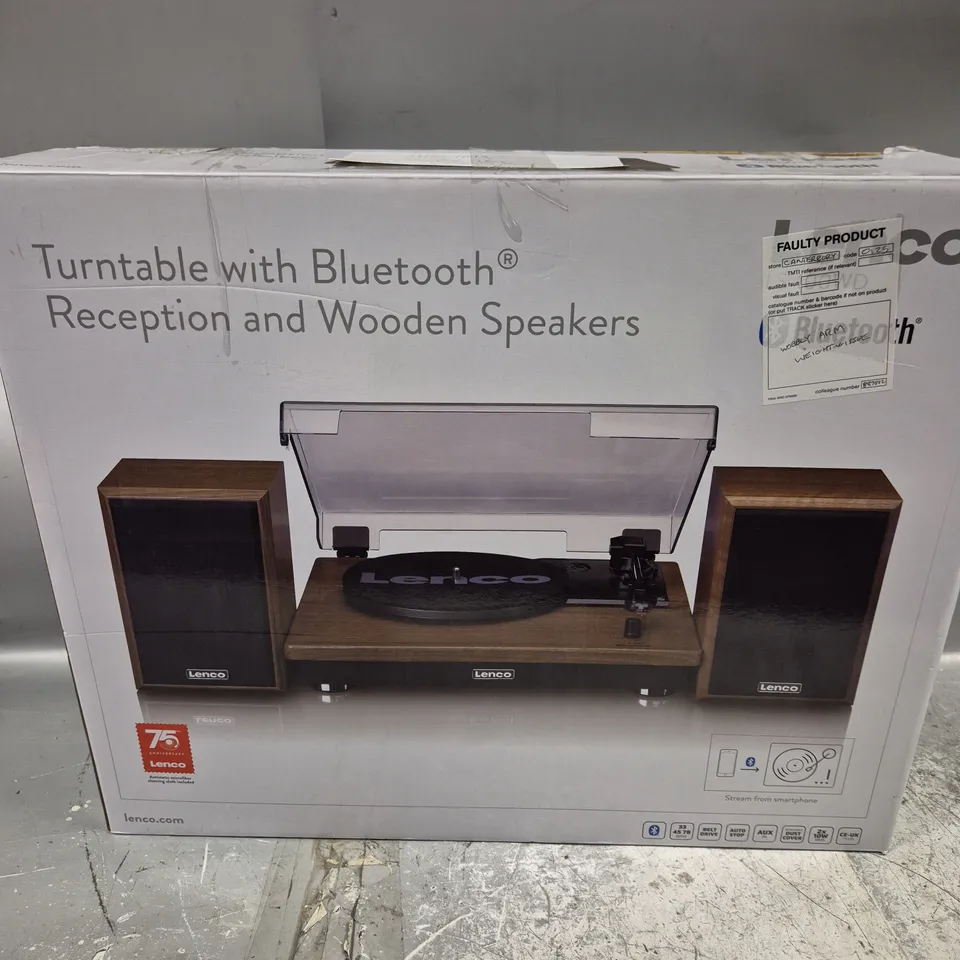 BOXED LENCO LS-100WD BELT DRIVE TURNTABLE WITH WOODEN SPEAKERS