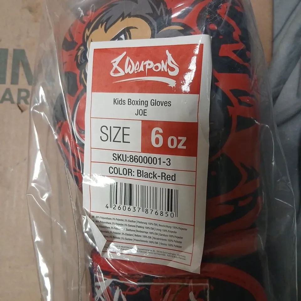 8 WEAPONS KIDS BOXING GLOVES JOE, BLACK-RED, 6 OZ