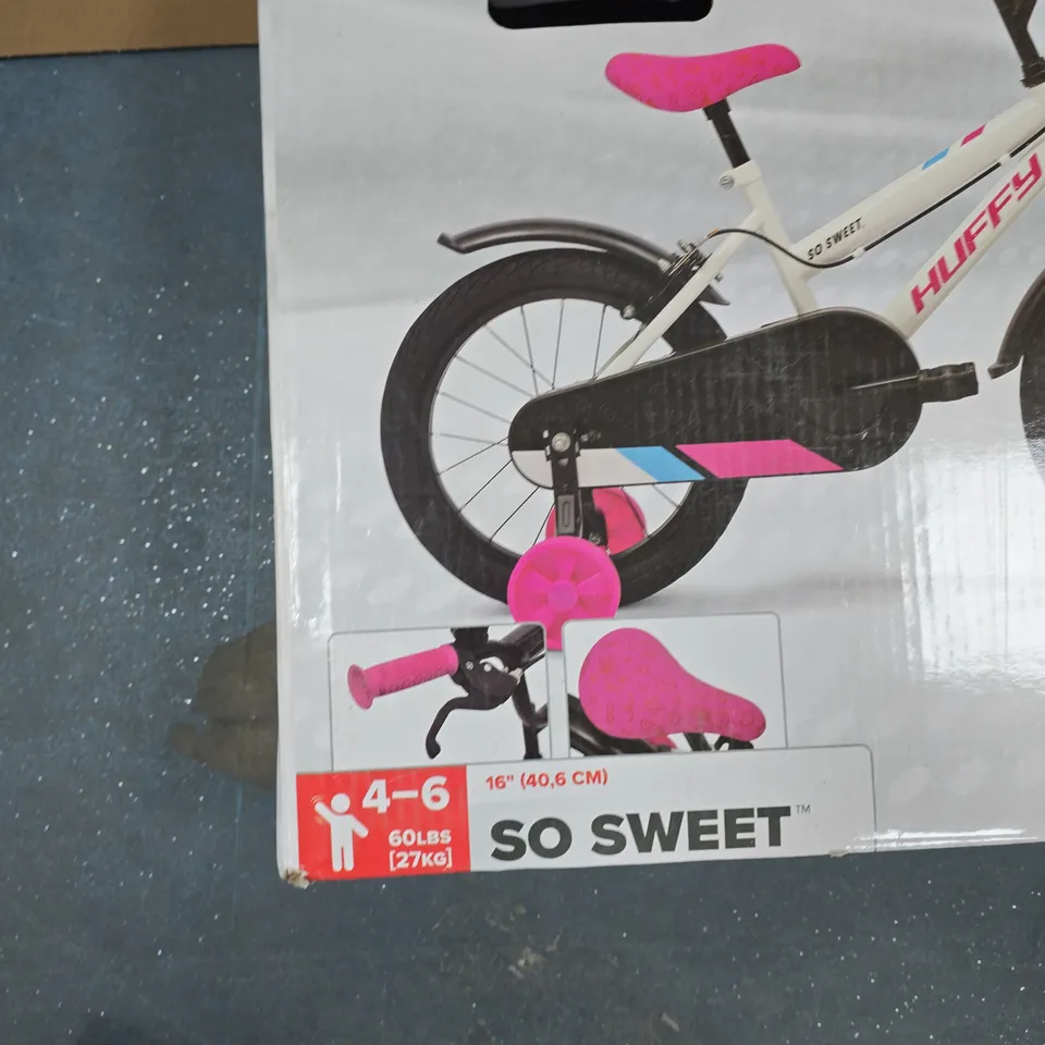 HUFFY SO SWEET 16IN KIDS BIKE – BOXED (4–6 YRS, PINK/WHITE)