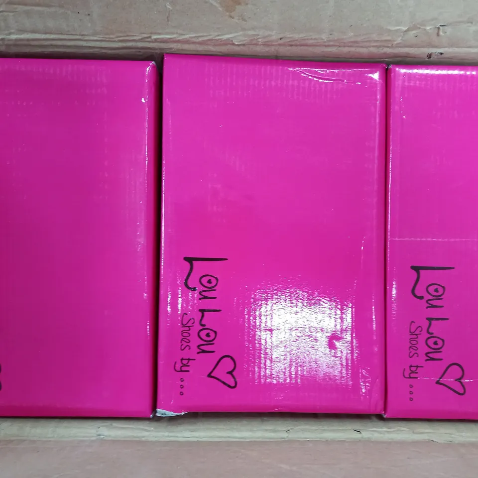 APPROXIMATELY 18 BOXED PAIRS OF LOU LOU SHOES BY SUMMER KIDS SLIP ON TRAINERS IN BLACK VARIOUS SIZE TO INCLUDE 26, 28, 30 