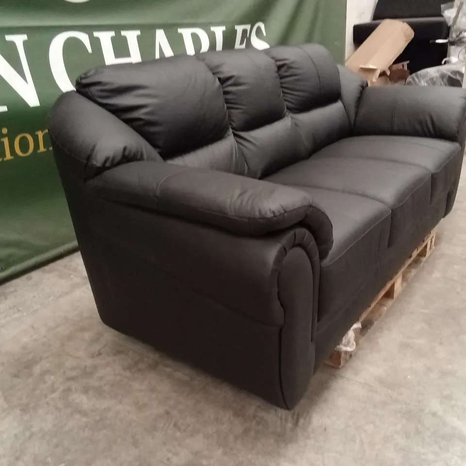 NAPLES ITALIAN LEATHER 3 SEATER SOFA - BLACK RRP £1149