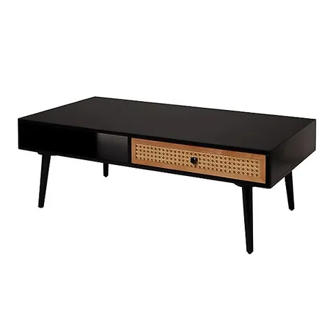 BOXED LEONA COFFEE TABLE IN BLACK & RATTAN 40X115X60CM - COLLECTION ONLY