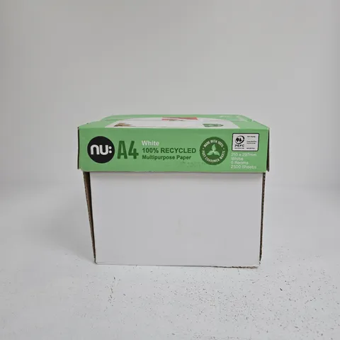 A4 WHITE 100% RECYCLED MULTIPURPOSE PAPER, 5 REAMS (2,500 SHEETS) – NU: A4