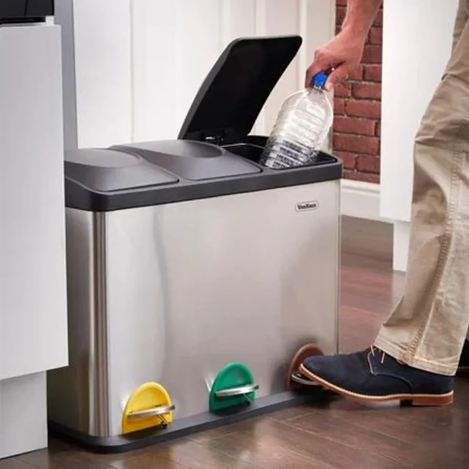 BOXED 45L STEEL STEP ON MULTI-COMPARTMENT PEDAL BIN (1 BOX)