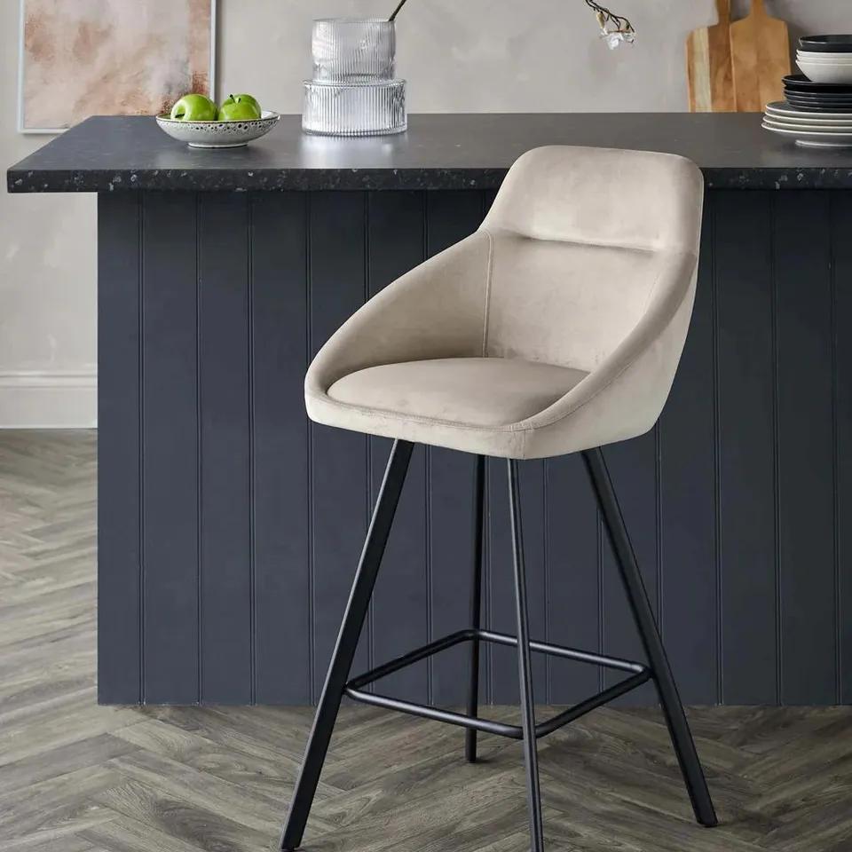 BOXED DANETTI CLEO CHAMPAGNE VELVET SWIVEL BAR STOOL