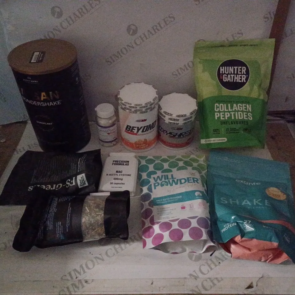 GROUP OF APPROX 10 ASSORTED HEALTH SUPPLEMENTS TO INCLUDE PROTEIN, KETO, FAT BURNER ETC