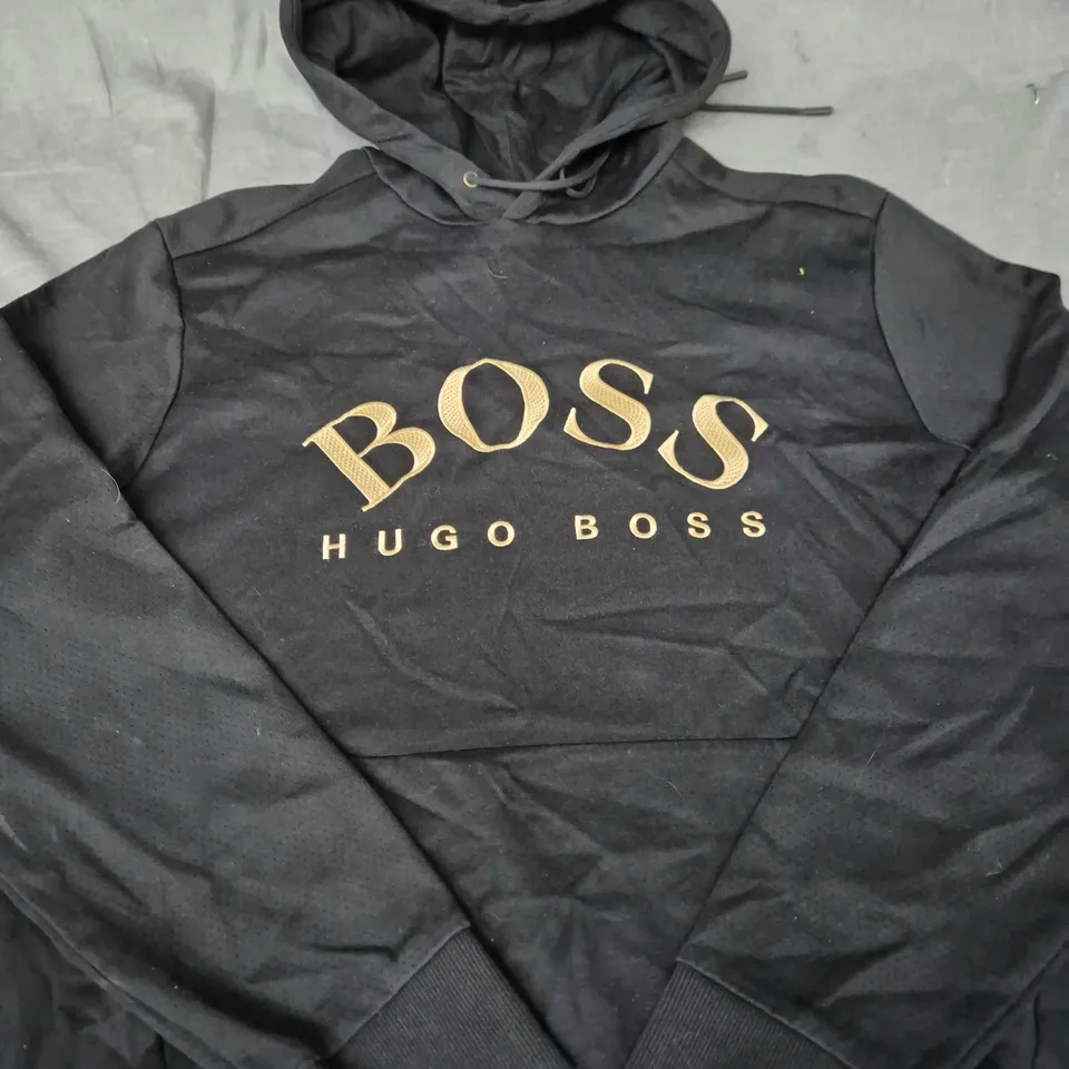 HUGO BOSS HOODIE – BLACK WITH GOLD LOGO - SIZE XL