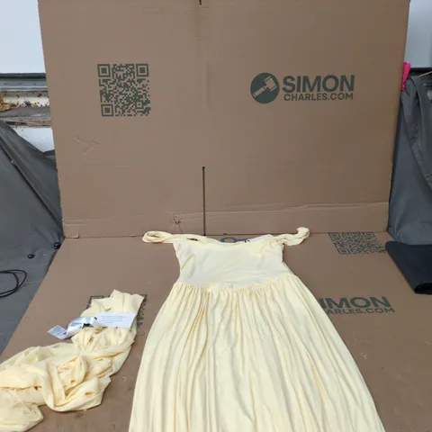 CLUB L LONDON AURINA LEMON SQUARE-NECK MAXI DRESS WITH CAPE – UK 14