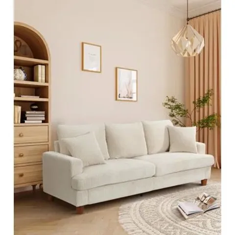 BOXED CORDUROY 3-SEATER SOFA -BEIGE-