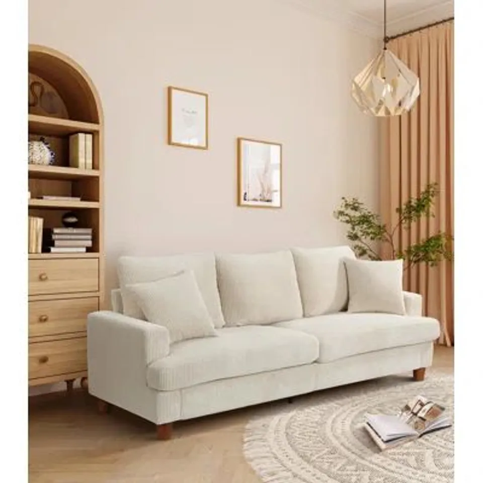 BOXED CORDUROY 3-SEATER SOFA -BEIGE-