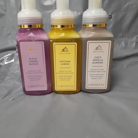 WHITE BARN SET OF 3 HAND SOAPS BLACK CHERRY MERLOT, KITCHEN LEMON AND COZY VANILLA ALMOND 259ML