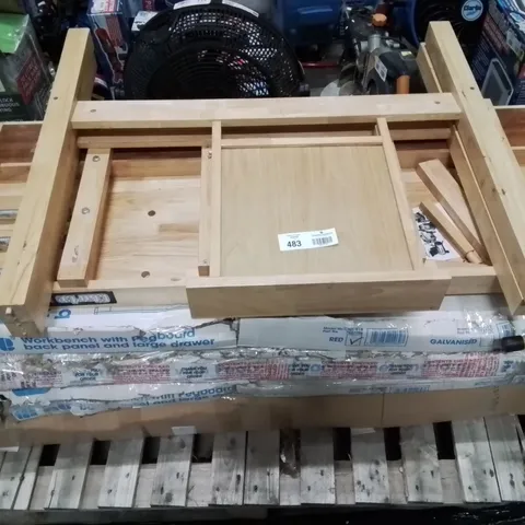 PALLET CONTAINING METAL RACKING SHELVES AND A WORKBENCH