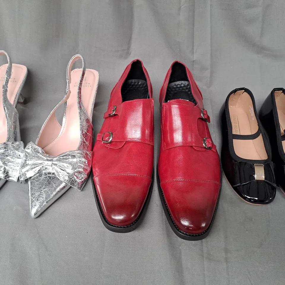 BOX OF APPROXIMATELY 15 ASSORTED PAIRS OF SHOES AND FOOTWEAR ITEMS IN VARIOUS STYLES AND SIZES TO INCLUDE FOREVER COMFORT, RIVER ISLAND, ETC