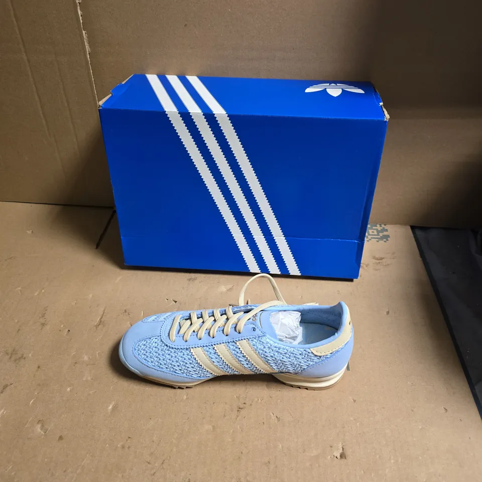 ADIDAS LIGHT-BLUE SNEAKERS WITH CREAM STRIPES – BOXED - UK SIZE 3.5 