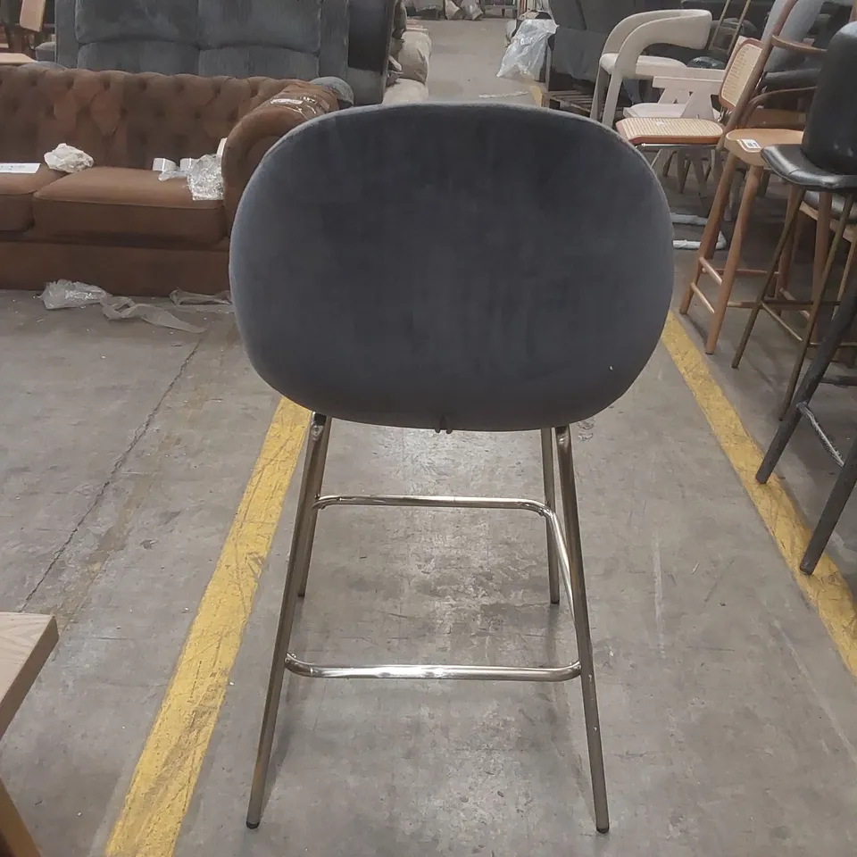 DESIGNER VELVET BAR CHAIR WITH METAL BASE