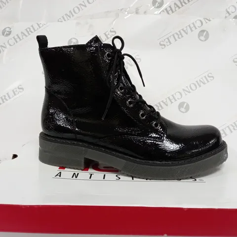 BOXED PAIR OF RIEKER LACE UP BOOTS IN BLACK UK SIZE 6.5