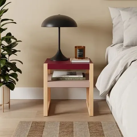 BOXED ARNIE BEDSIDE TABLE - BURGUNDY (1 BOX)