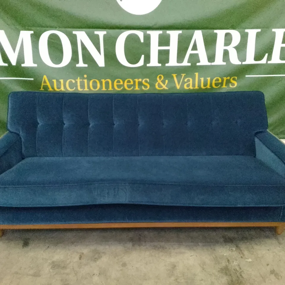 QUALITY DESIGNER G-PLAN VINTAGE 59 RR LARGE SOFA - MATT VELVET INDIGO FABRIC 